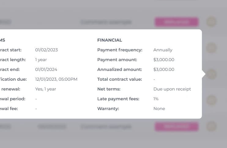 Add details and easily view a summary of each contract